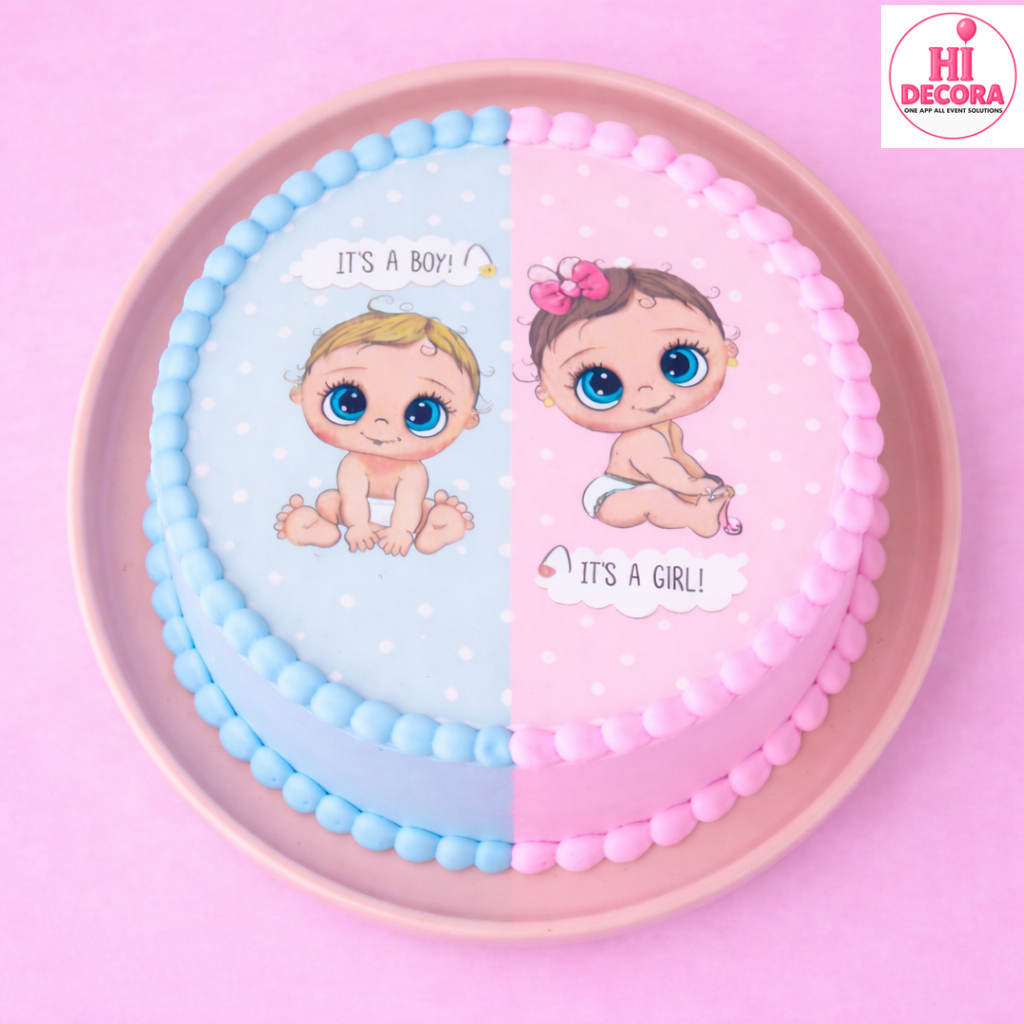 Half - Half  Gender Reveal Cake 