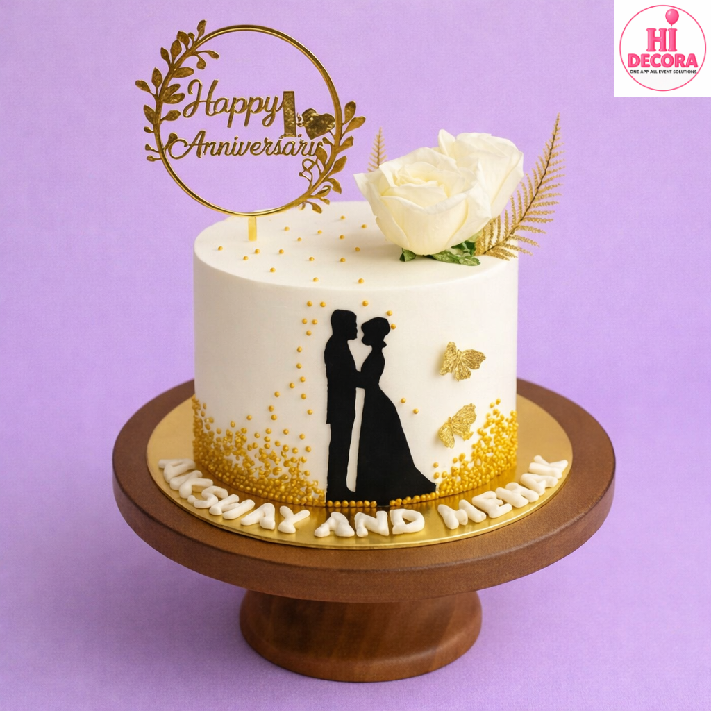 White Silhouette Couple Cake